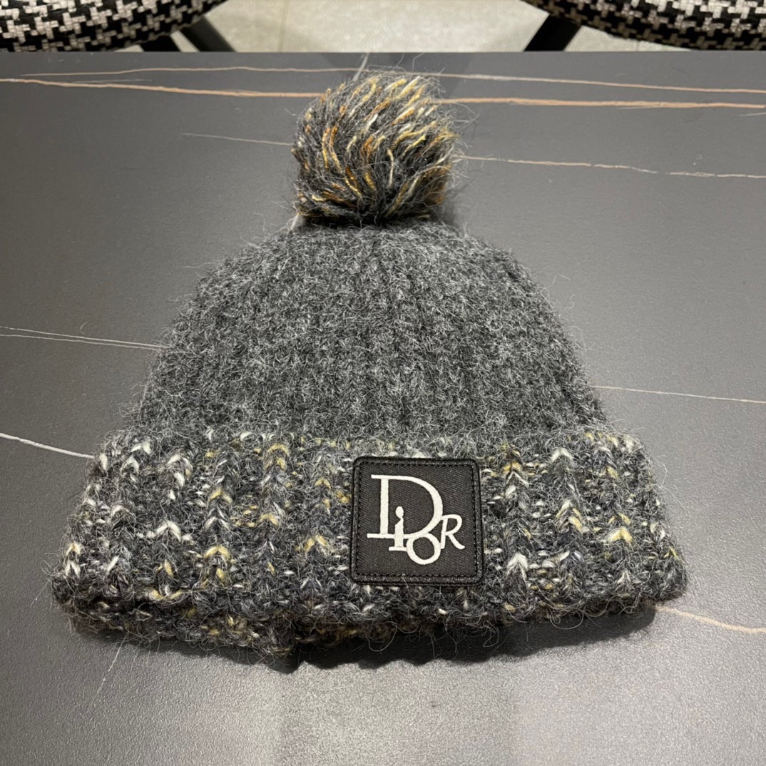  迪奥Dior〽️兔毛毛线帽女秋冬韩版百搭日系保暖针织帽ins潮牌加厚护耳冷帽子