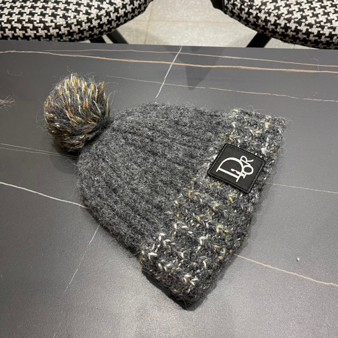  迪奥Dior〽️兔毛毛线帽女秋冬韩版百搭日系保暖针织帽ins潮牌加厚护耳冷帽子