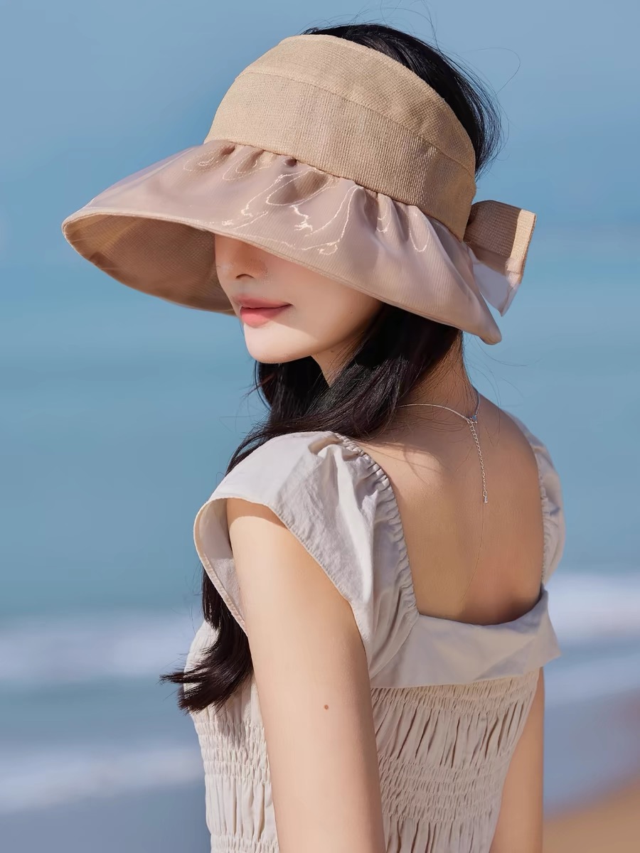 【CHANEL香奈儿】2025新款大帽檐遮阳帽女夏季防晒防紫外线海边空顶帽显脸小太阳帽