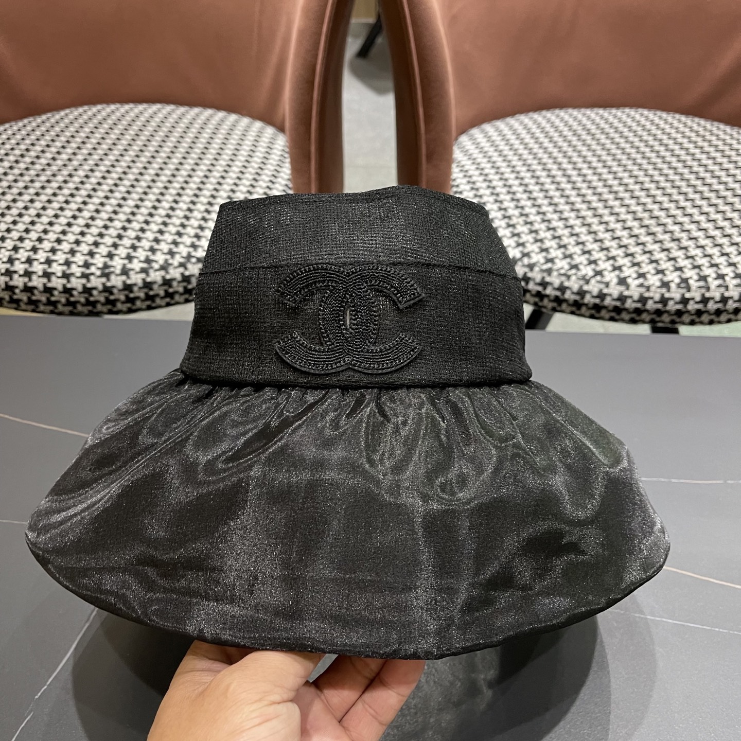 【CHANEL香奈儿】2025新款大帽檐遮阳帽女夏季防晒防紫外线海边空顶帽显脸小太阳帽