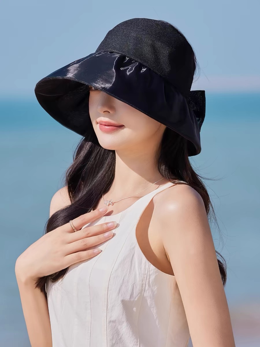 【CHANEL香奈儿】2025新款大帽檐遮阳帽女夏季防晒防紫外线海边空顶帽显脸小太阳帽