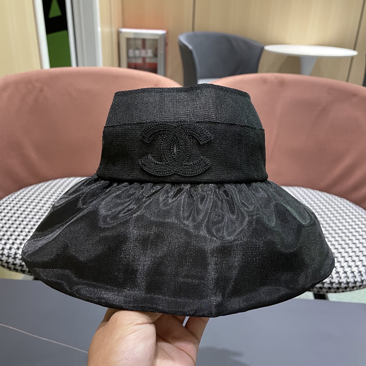 【CHANEL香奈儿】2025新款大帽檐遮阳帽女夏季防晒防紫外线海边空顶帽显脸小太阳帽