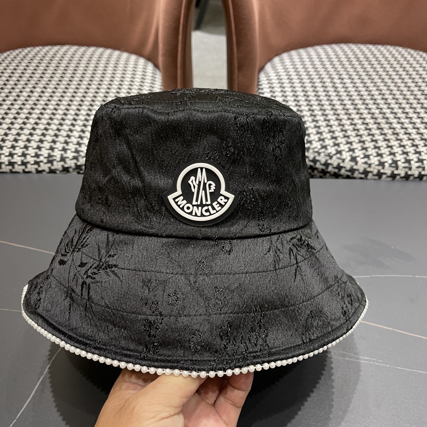 蒙口MONCLER 夏季薄款透气丝光缎面渔夫帽国风花纹日系百搭时尚遞阳帽品脸小潮