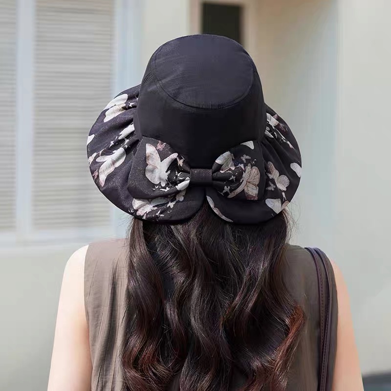 迪奥Dior优雅蝴蝶印花遮阳帽女春夏季可折叠防晒太阳帽后开口旅游渔夫帽夏