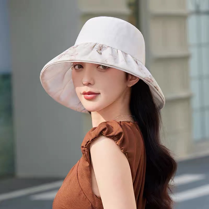 迪奥Dior优雅蝴蝶印花遮阳帽女春夏季可折叠防晒太阳帽后开口旅游渔夫帽夏