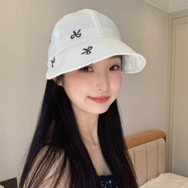 Prada普拉拉夏百搭薄款新款蝴蝶结系带鸭舌帽女户外体闲甜美大檐显脸小渔夫帽