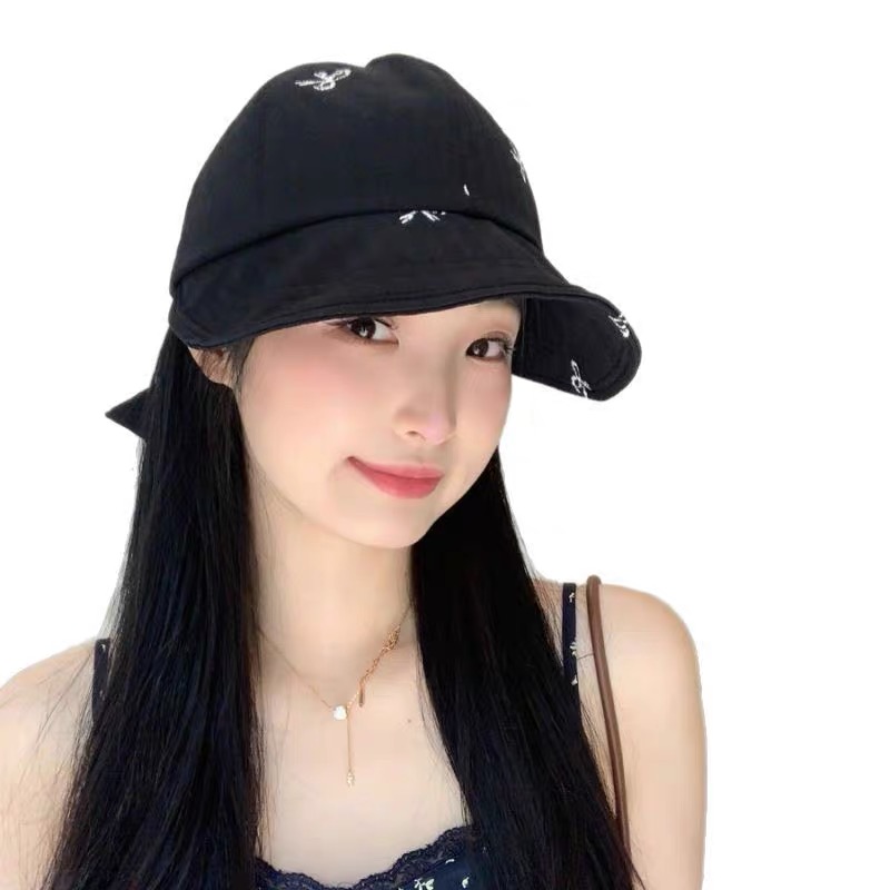 Prada普拉拉夏百搭薄款新款蝴蝶结系带鸭舌帽女户外体闲甜美大檐显脸小渔夫帽