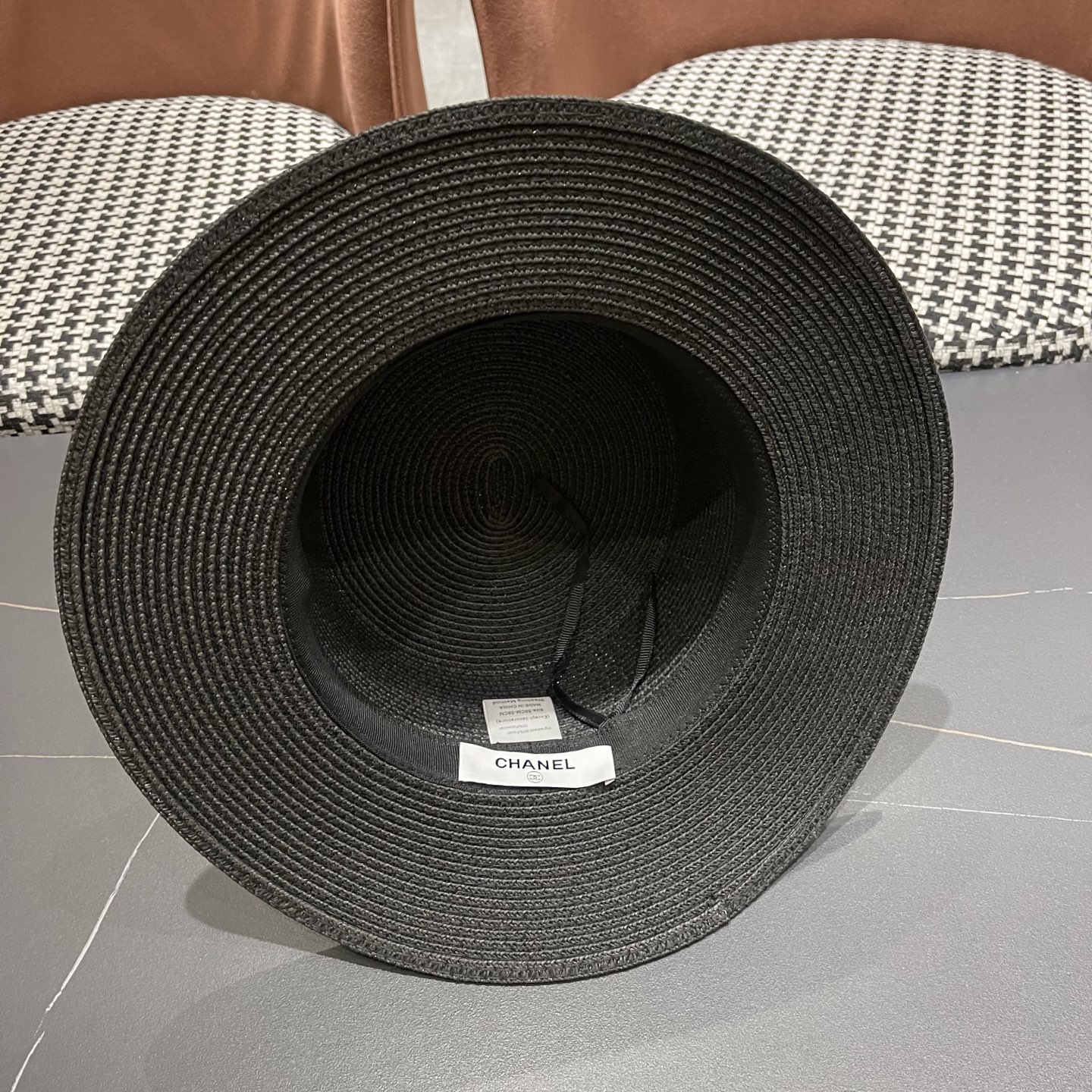  香奈儿Chanel平顶礼帽女士夏季法式时尚 2025新款草编太阳帽
子海边防晒遮阳草帽