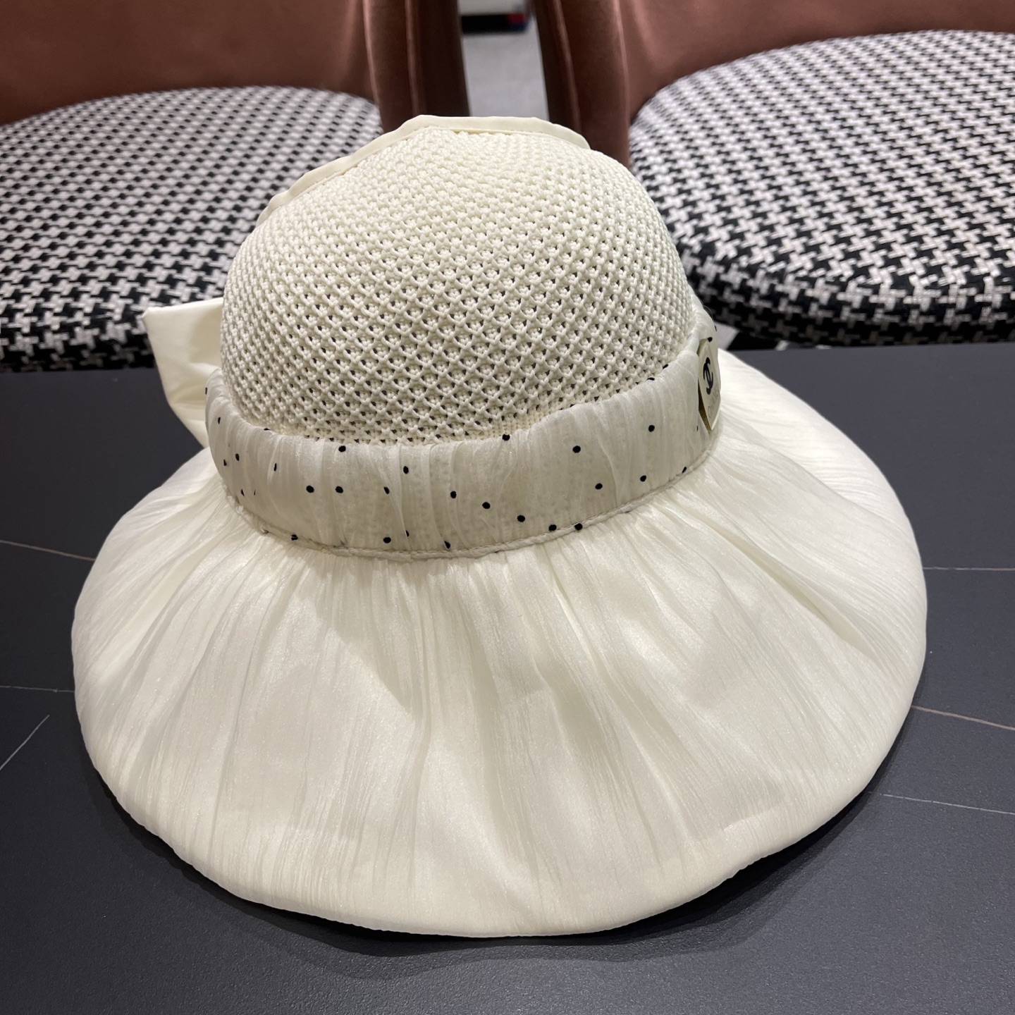  香奈儿CHANEL新款遮阳空顶帽可爱蝴蝶结遮脸防紫外外线太阳帽大檐防晒帽子女夏季