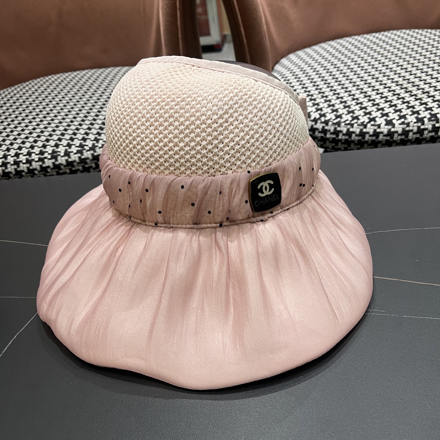  香奈儿CHANEL新款遮阳空顶帽可爱蝴蝶结遮脸防紫外外线太阳帽大檐防晒帽子女夏季