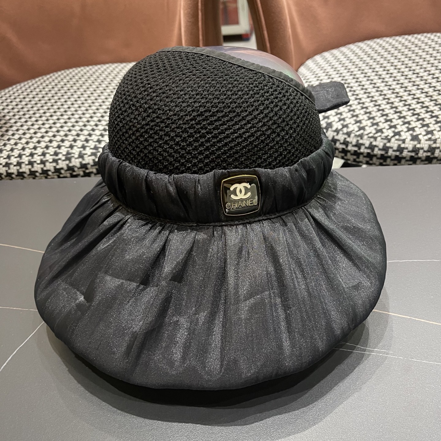  香奈儿CHANEL新款遮阳空顶帽可爱蝴蝶结遮脸防紫外外线太阳帽大檐防晒帽子女夏季