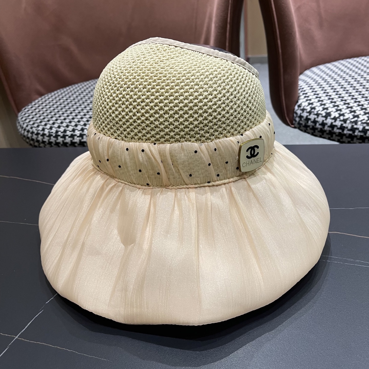  香奈儿CHANEL新款遮阳空顶帽可爱蝴蝶结遮脸防紫外外线太阳帽大檐防晒帽子女夏季