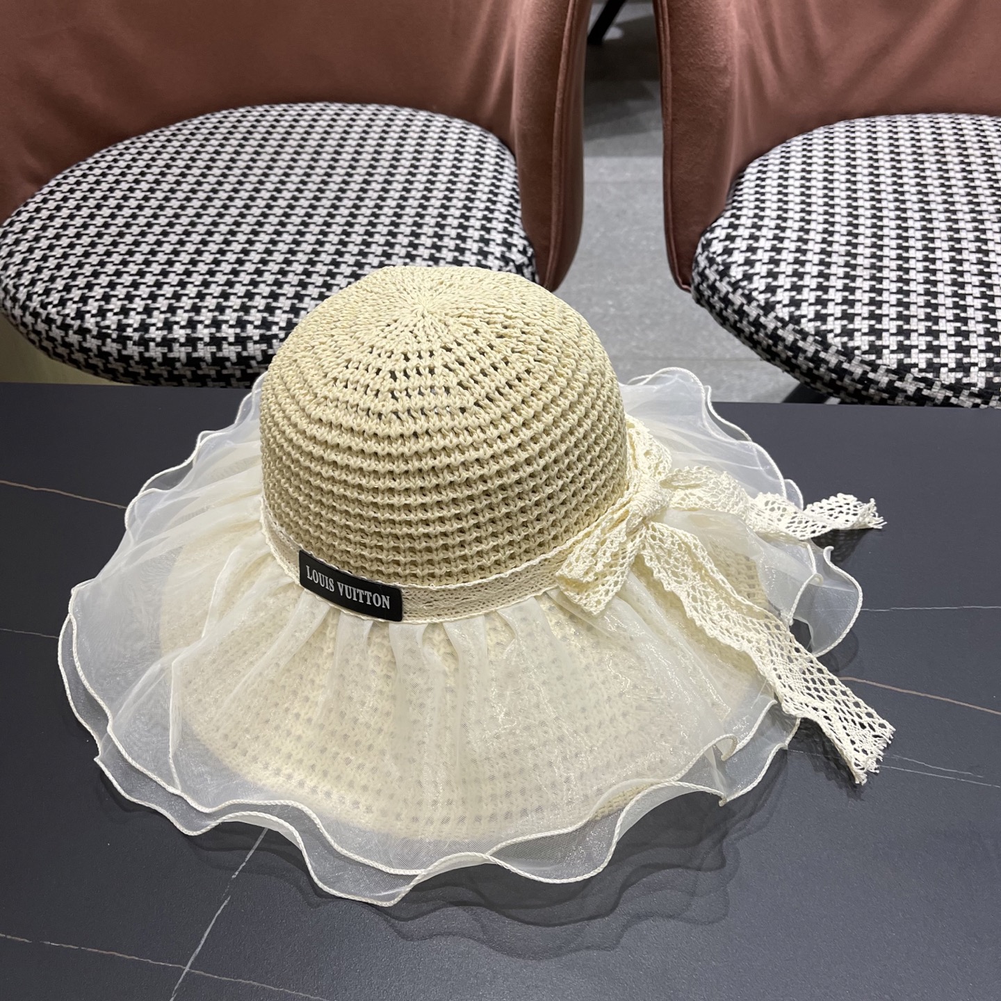  Lv路易威登 2025新款蕾丝大帽檐帽女夏季海边沙滩遮阳防晒
帽草编遮全脸防紫外线帽子