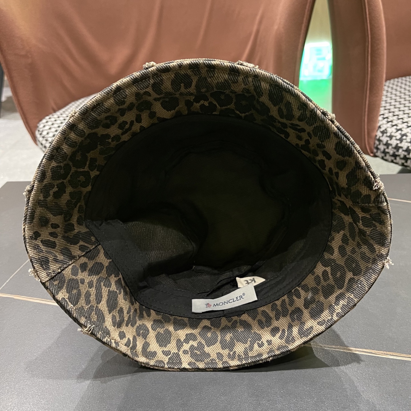  蒙口Moncler豹纹渔夫帽女2025春秋新款日系复古破洞水桶桶帽素颜百搭显脸小盆帽