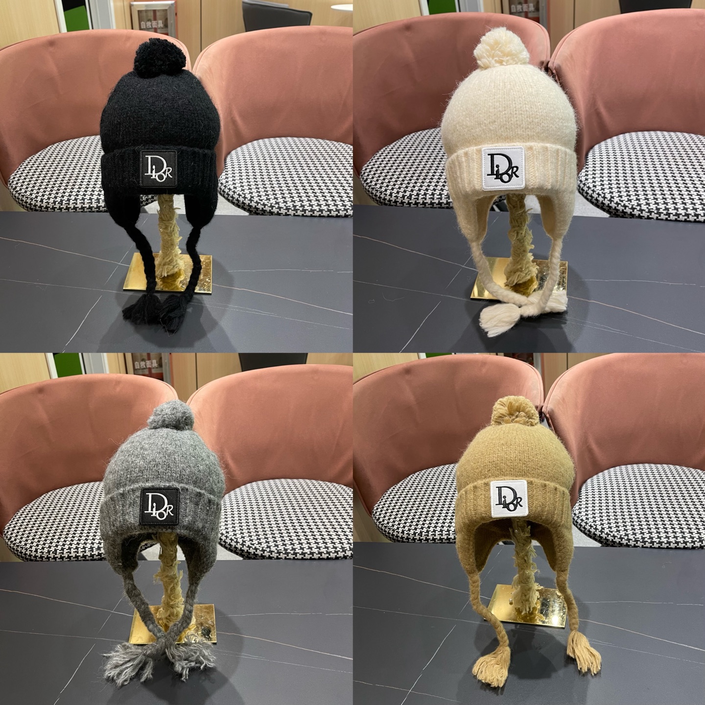  Dior迪奥韩版保暖百搭护耳帽冬季户外针织帽子时尚雷锋帽毛球包头帽女