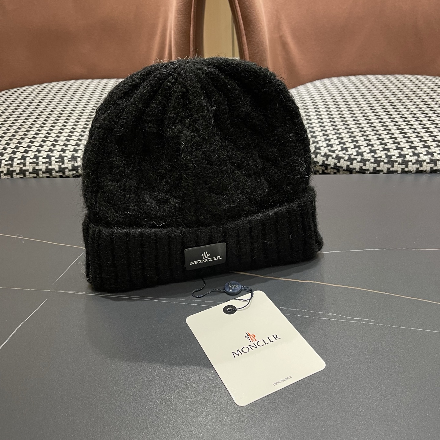  【MONCLER蒙口秋冬加厚加绒边保暖加厚男士针织帽户外护耳毛线帽女