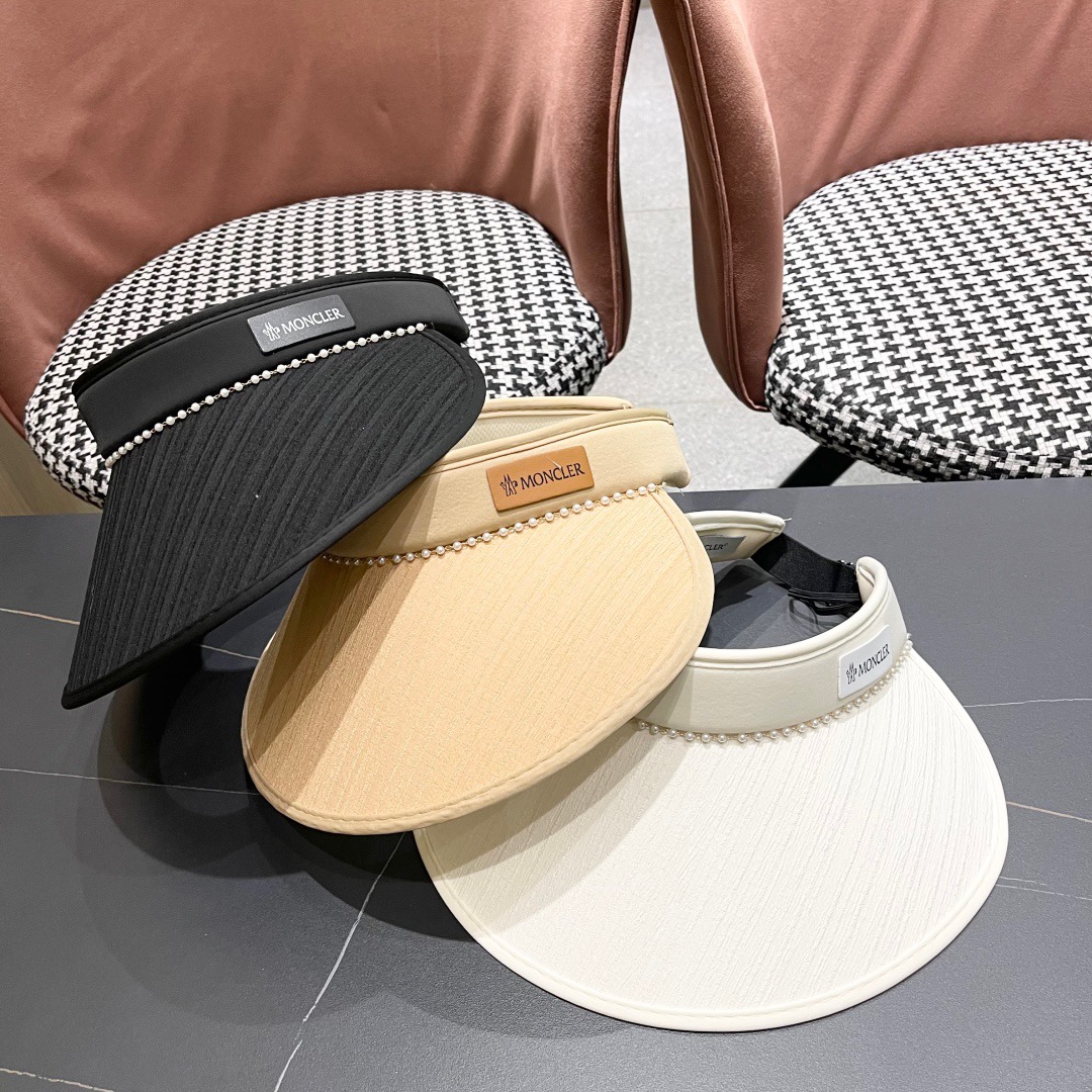  Moncler蒙口 帽子女夏天空顶帽高级感珍珠遮阳帽防紫外线
透气遮脸太阳帽潮