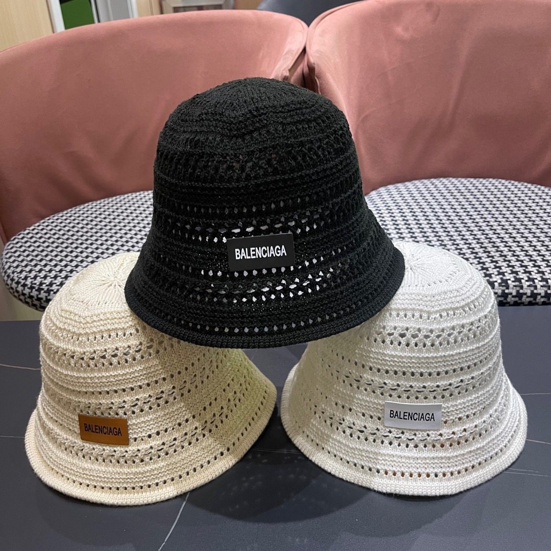  BALENCIAGA 巴黎世家日系百搭针织镂空渔夫帽子女春夏季2025新款透气遮阳防晒帽子