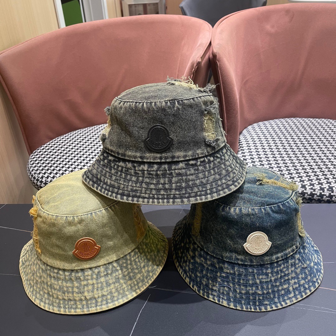  MONCLER蒙口国内代购2025春季女士户外休闲特色遮阳牛仔水洗破洞渔夫帽