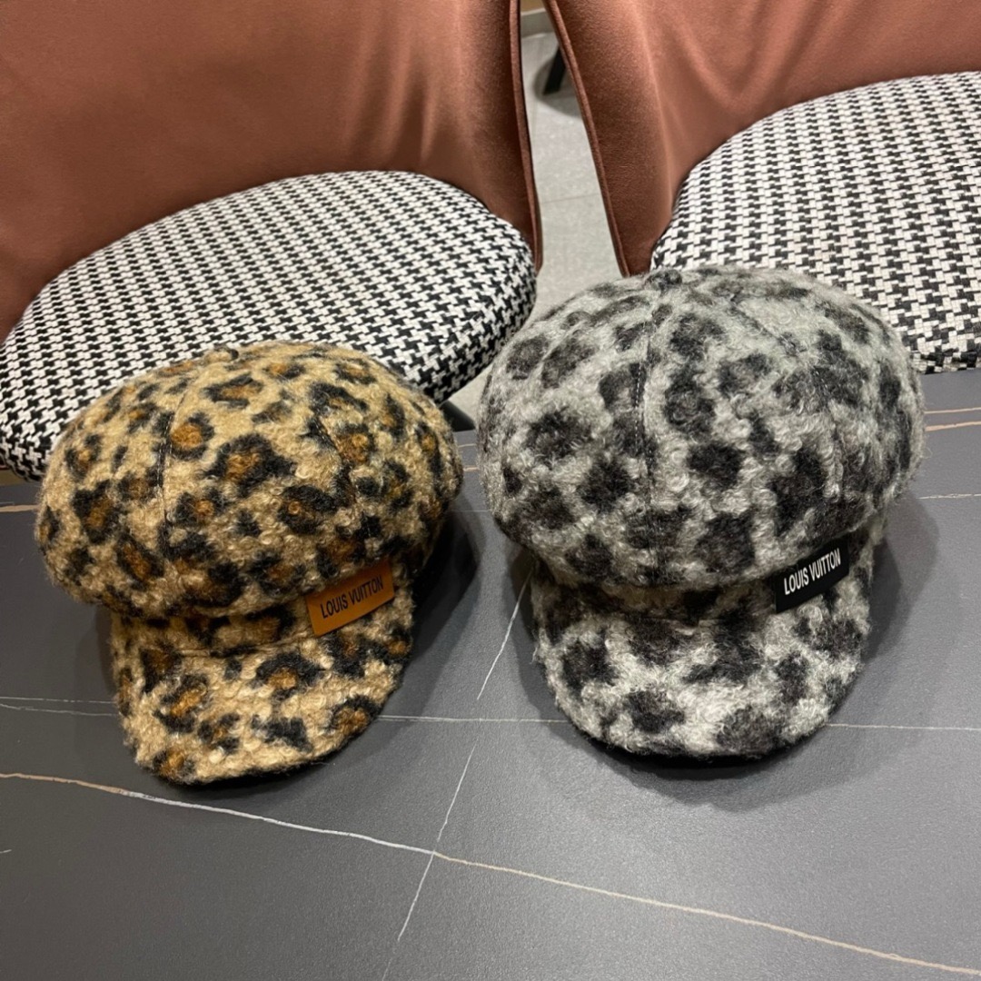  路易威登棒球帽 LouisVuitton😍秋冬季新款豹纹毛绒贝雷帽，重工打造♥️高端大气，百搭款🤗男女