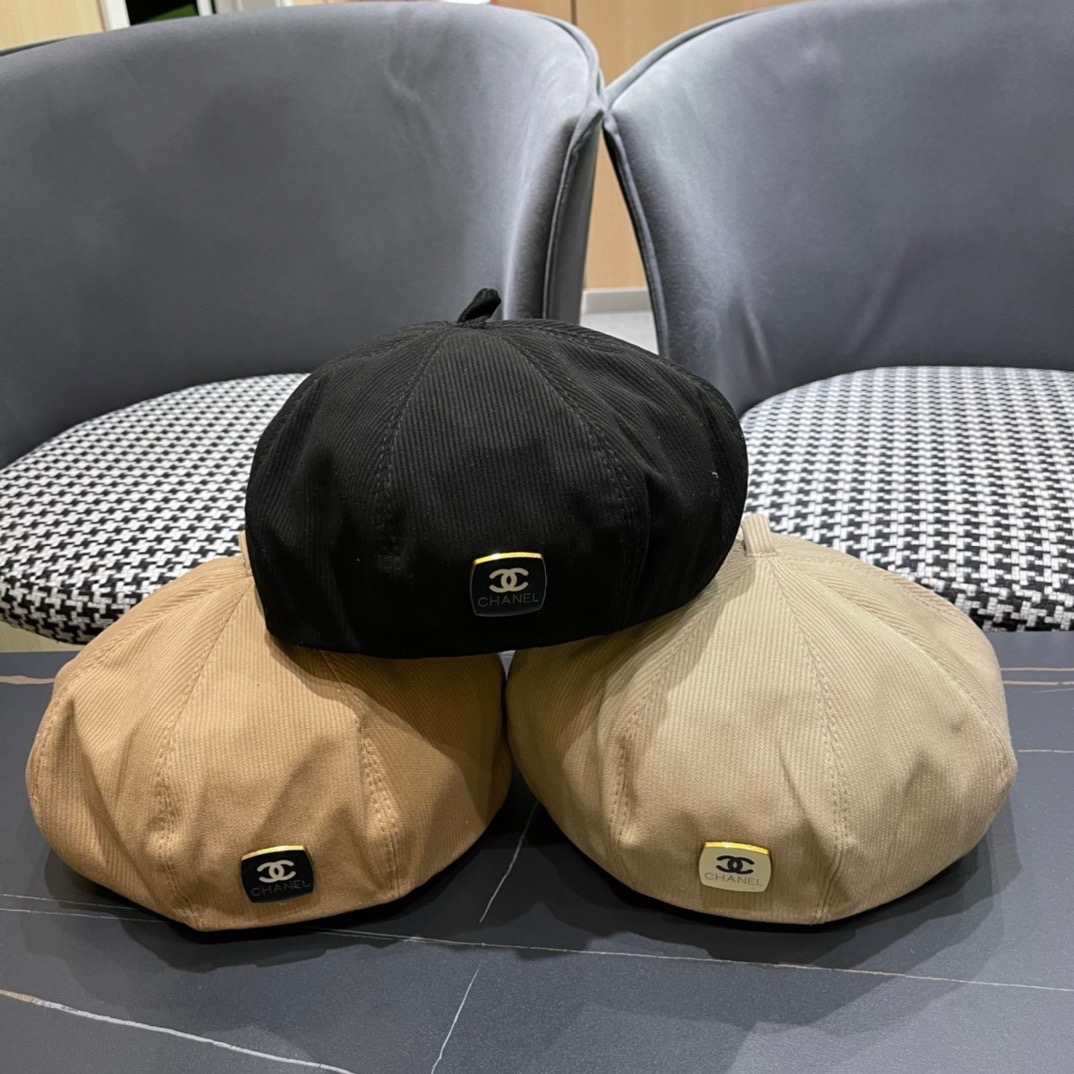  Chanel香奈儿贝雷帽女春秋季复古百搭显脸小报童帽大头围八角画家帽子