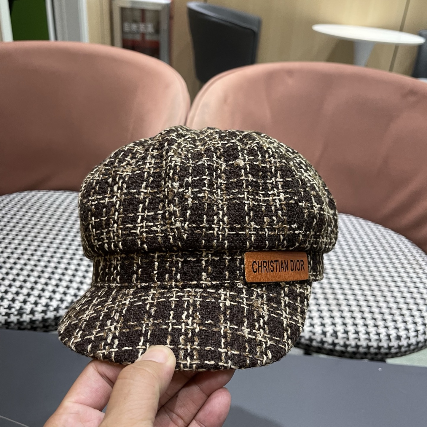 迪奥韩版八角帽子女士格子鸭舌帽秋天学生画家帽贝雷帽