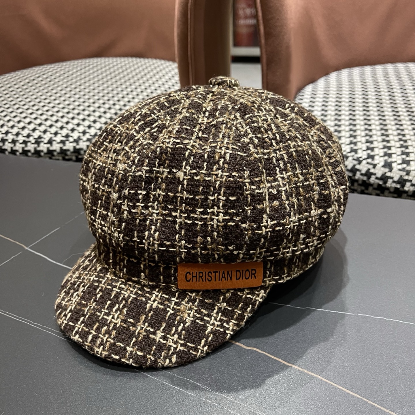 迪奥韩版八角帽子女士格子鸭舌帽秋天学生画家帽贝雷帽