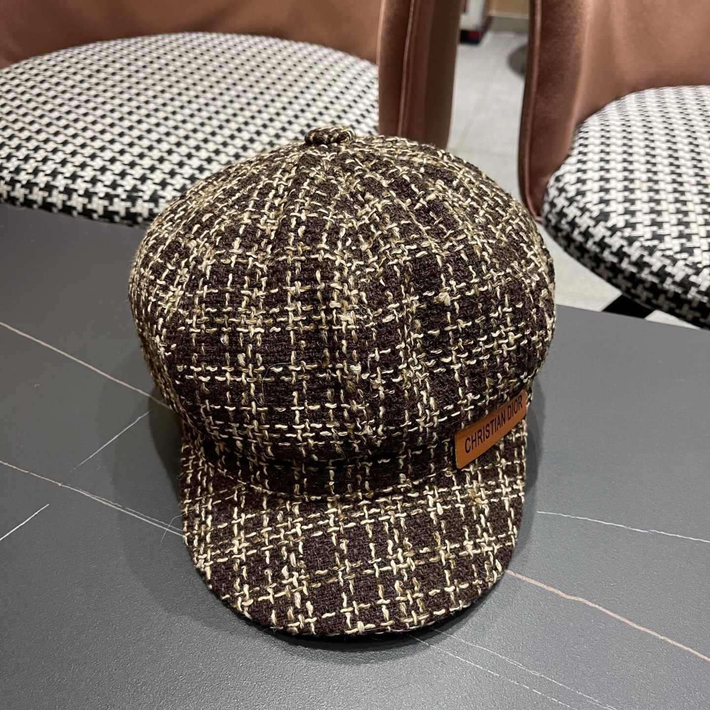 迪奥韩版八角帽子女士格子鸭舌帽秋天学生画家帽贝雷帽