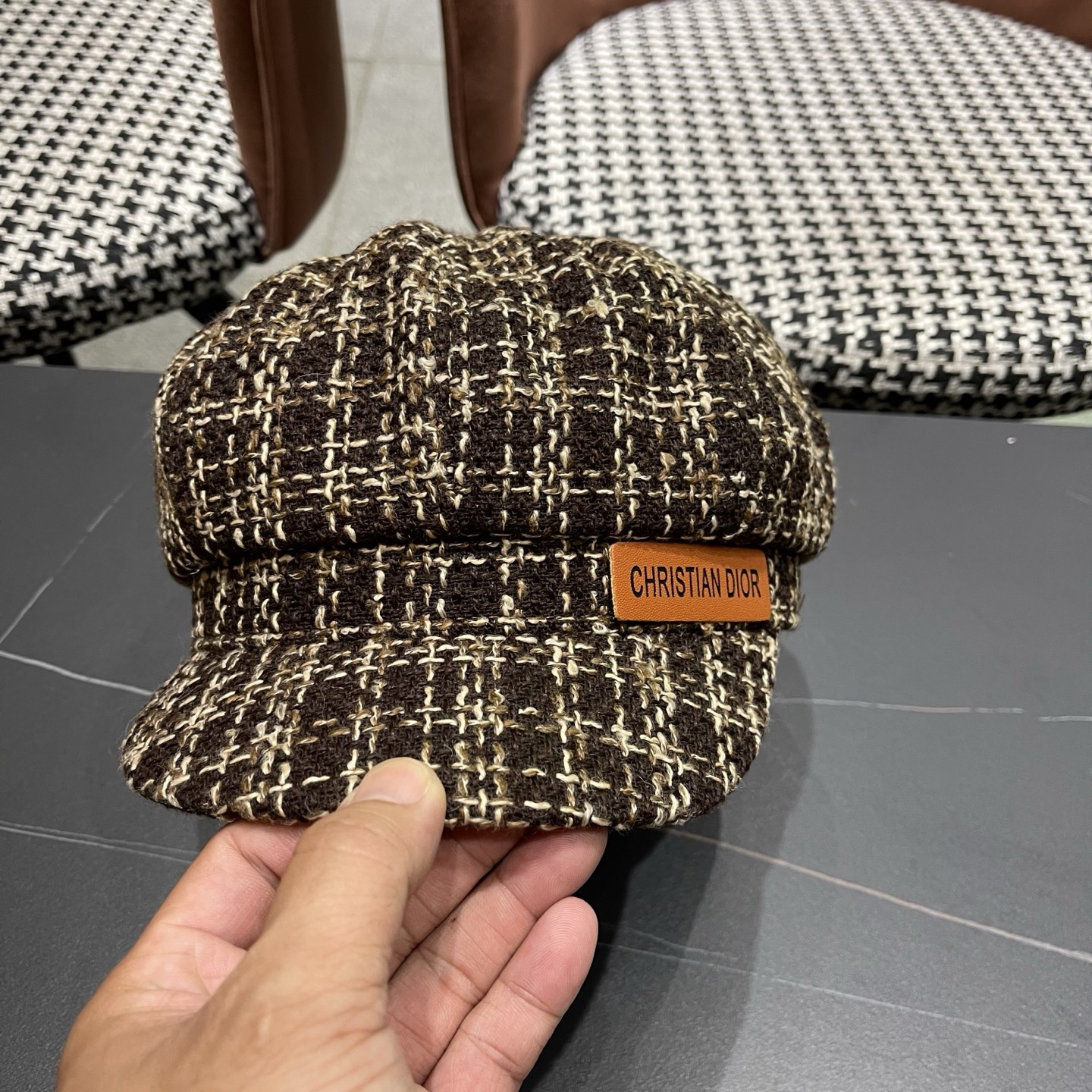 迪奥韩版八角帽子女士格子鸭舌帽秋天学生画家帽贝雷帽