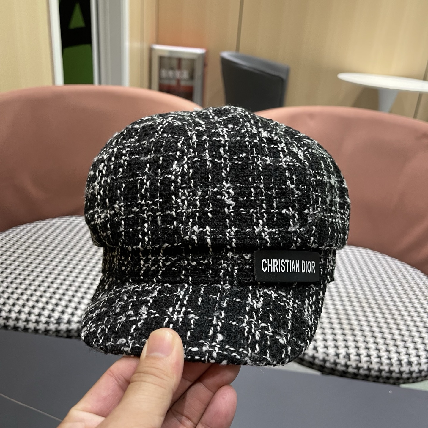 迪奥韩版八角帽子女士格子鸭舌帽秋天学生画家帽贝雷帽