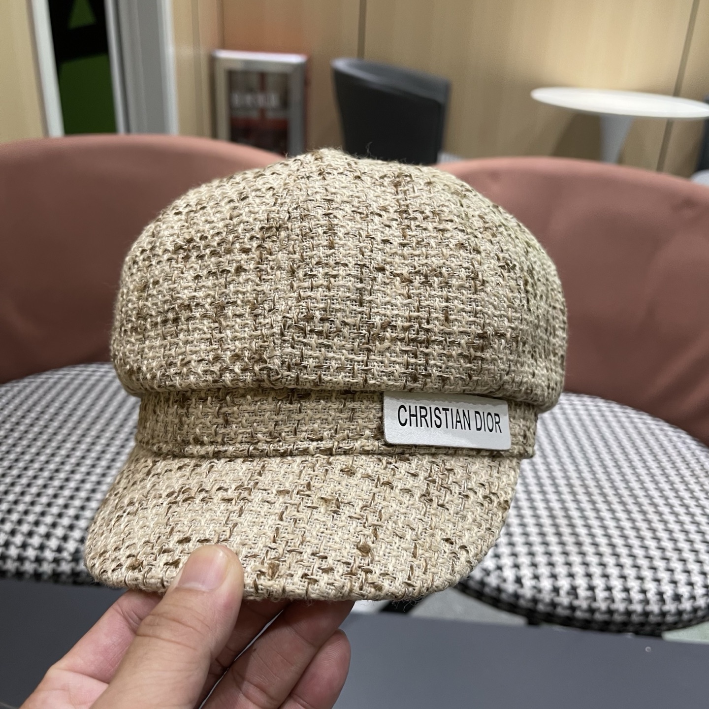 迪奥韩版八角帽子女士格子鸭舌帽秋天学生画家帽贝雷帽