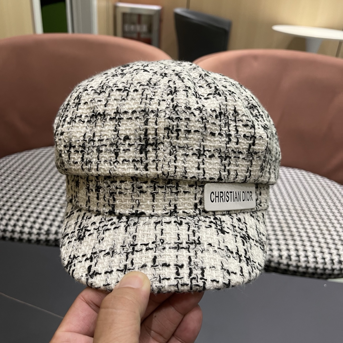 迪奥韩版八角帽子女士格子鸭舌帽秋天学生画家帽贝雷帽