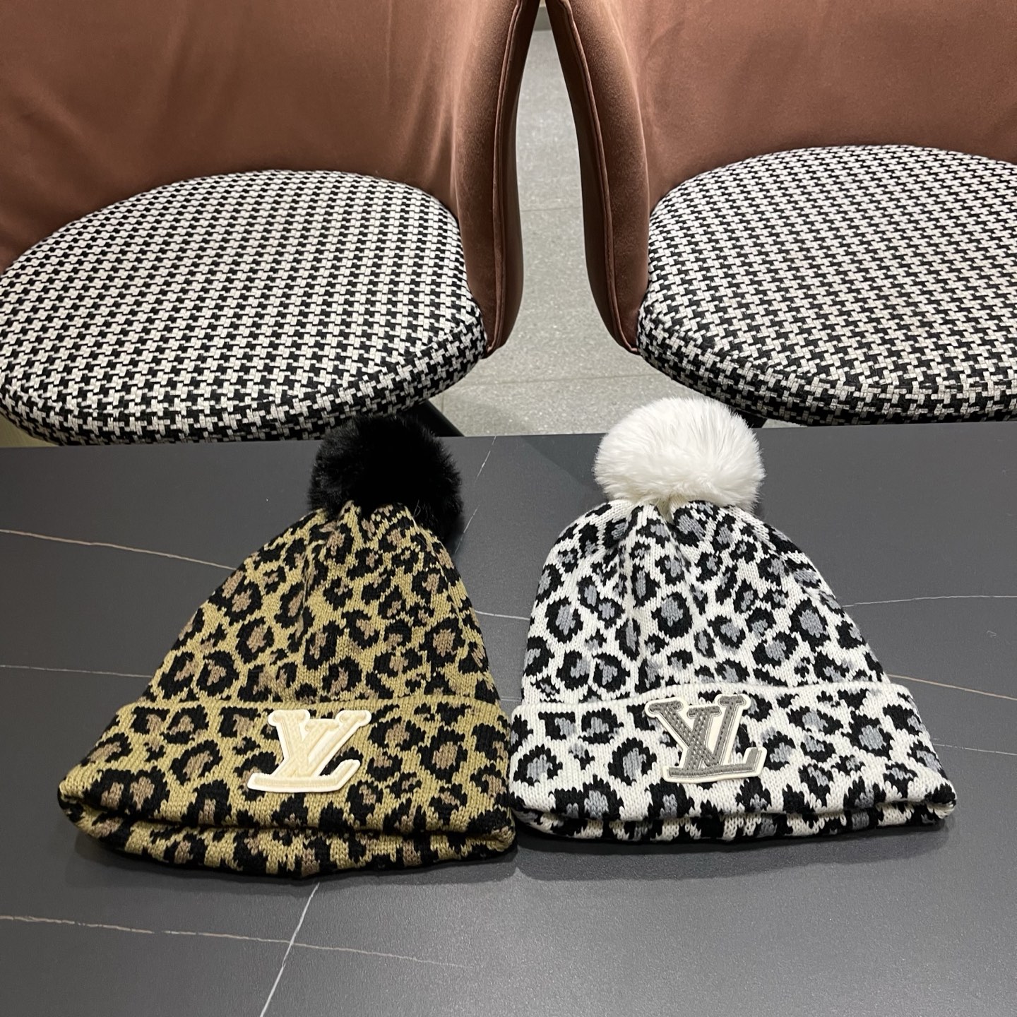 Lv路易威登冬季成人花豹帽子女保暖防寒毛线帽针织帽秋冬百搭骑车冬天月子帽时尚