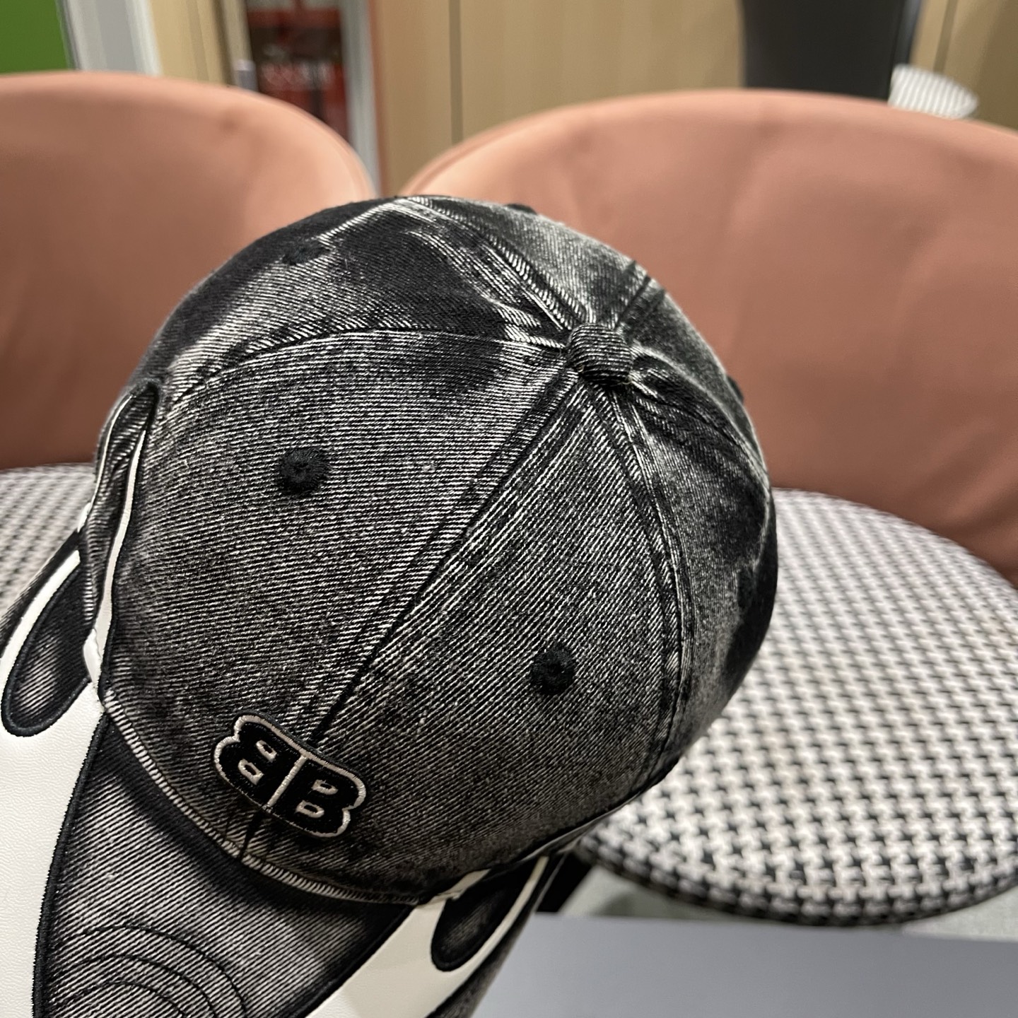 巴黎世家BALENCIAGA 美式水洗牛仔拼皮双刃火焰棒球帽男女街头潮牌大头围重工鸭舌帽子