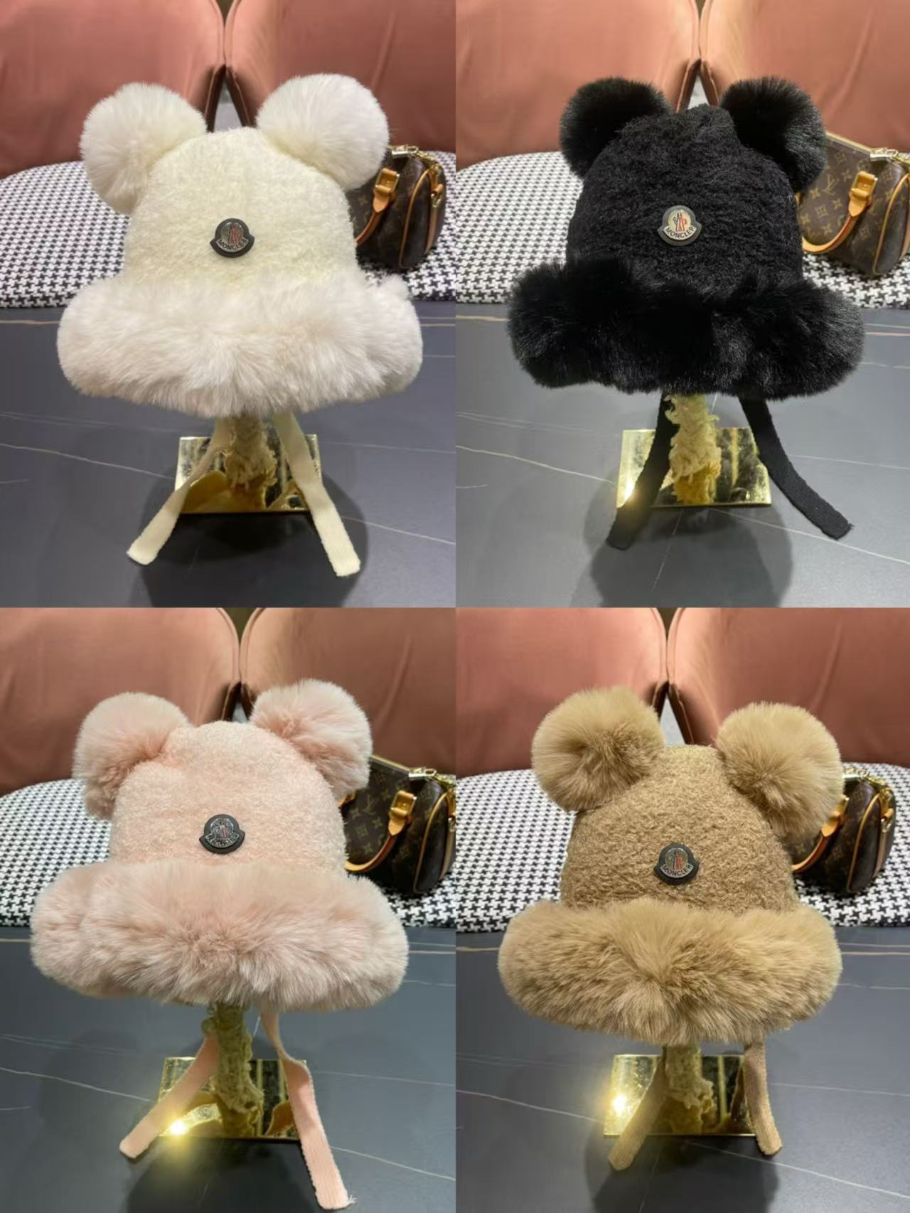 moncler秋冬季新款可爱小熊耳朵百搭毛线帽韩版显脸小保暖套头女帽