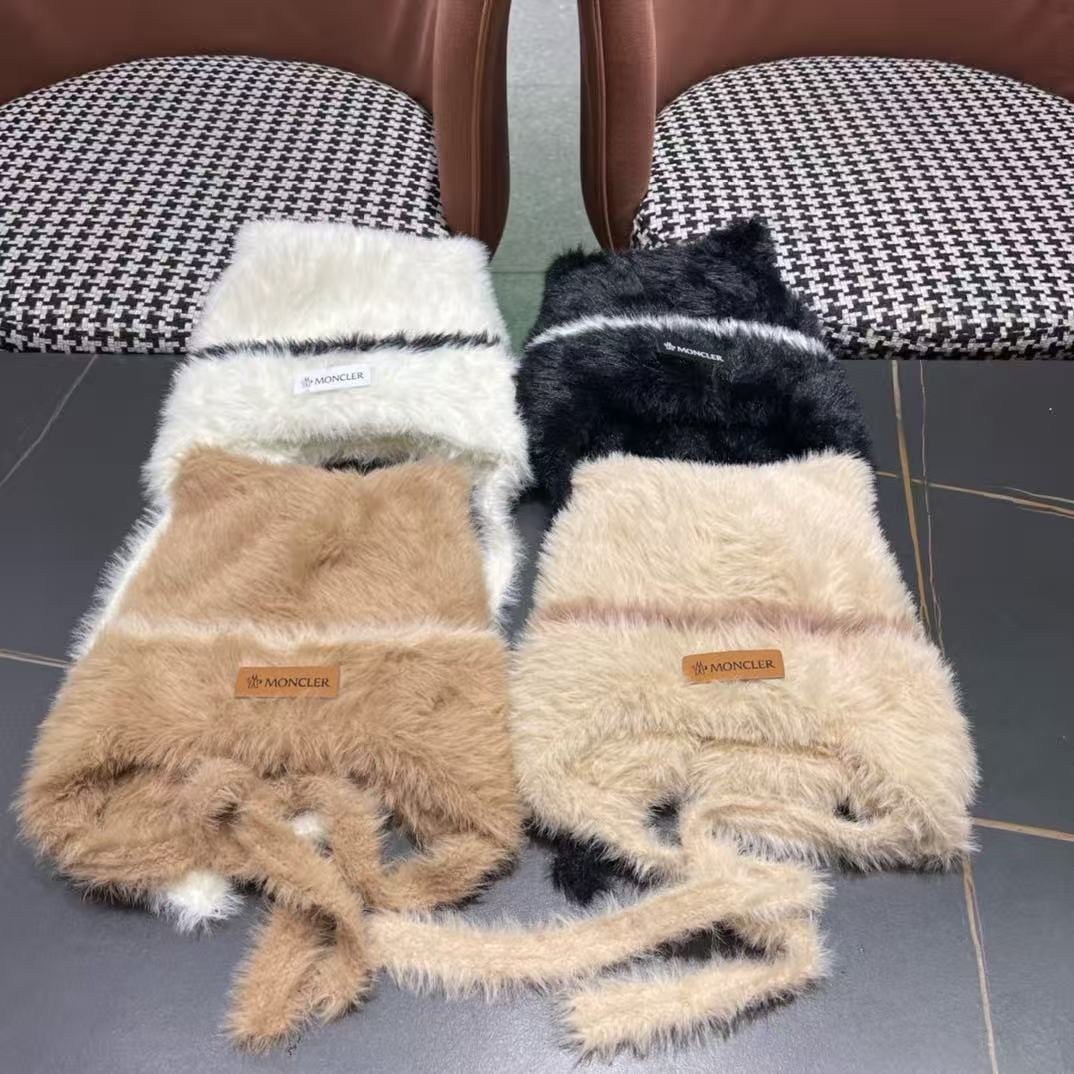 （蒙囗MONCLER】2024秋冬款女拼色双耳保暖甜美可爱时尚百搭毛绒护耳雷锋帽