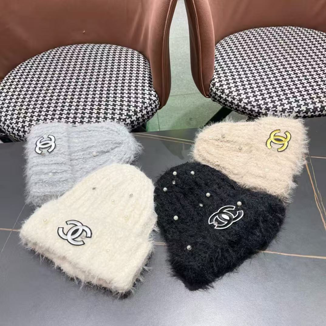 Chanel香奈儿毛绒针织毛线帽大头围有弹性，秋冬季保暖显脸小护耳
