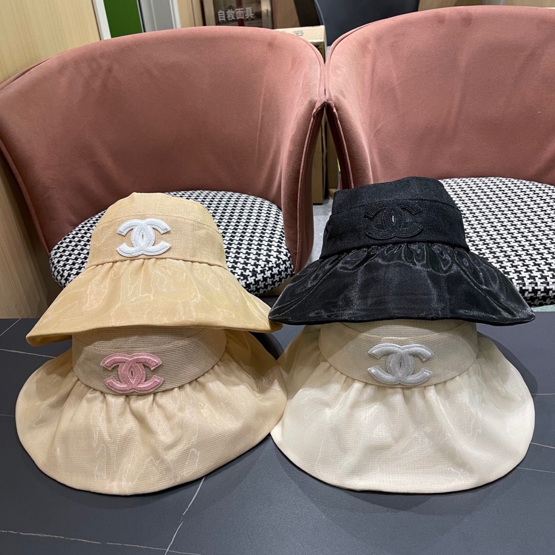 【CHANEL香奈儿】2025新款大帽檐遮阳帽女夏季防晒防紫外线海边空顶帽显脸小太阳帽