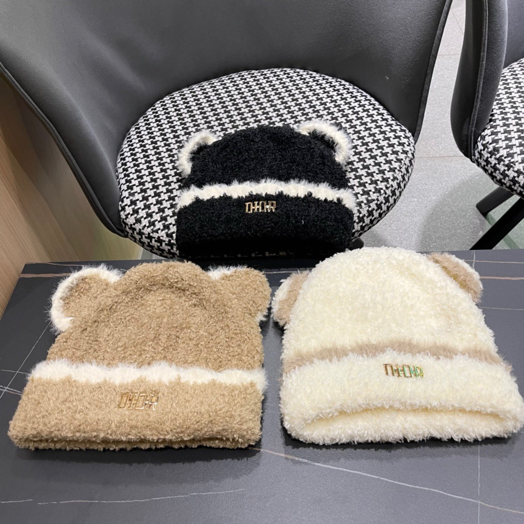 DIOR迪奥毛线帽子女2024秋冬季小可爱针织帽加厚保暖套头网红款大头围