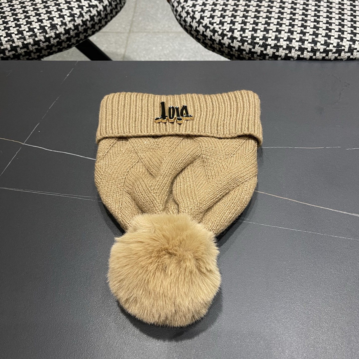 迪奥Dior兔毛毛线帽2025女秋冬韩版百搭日系保暖针织帽加厚护耳冷帽子