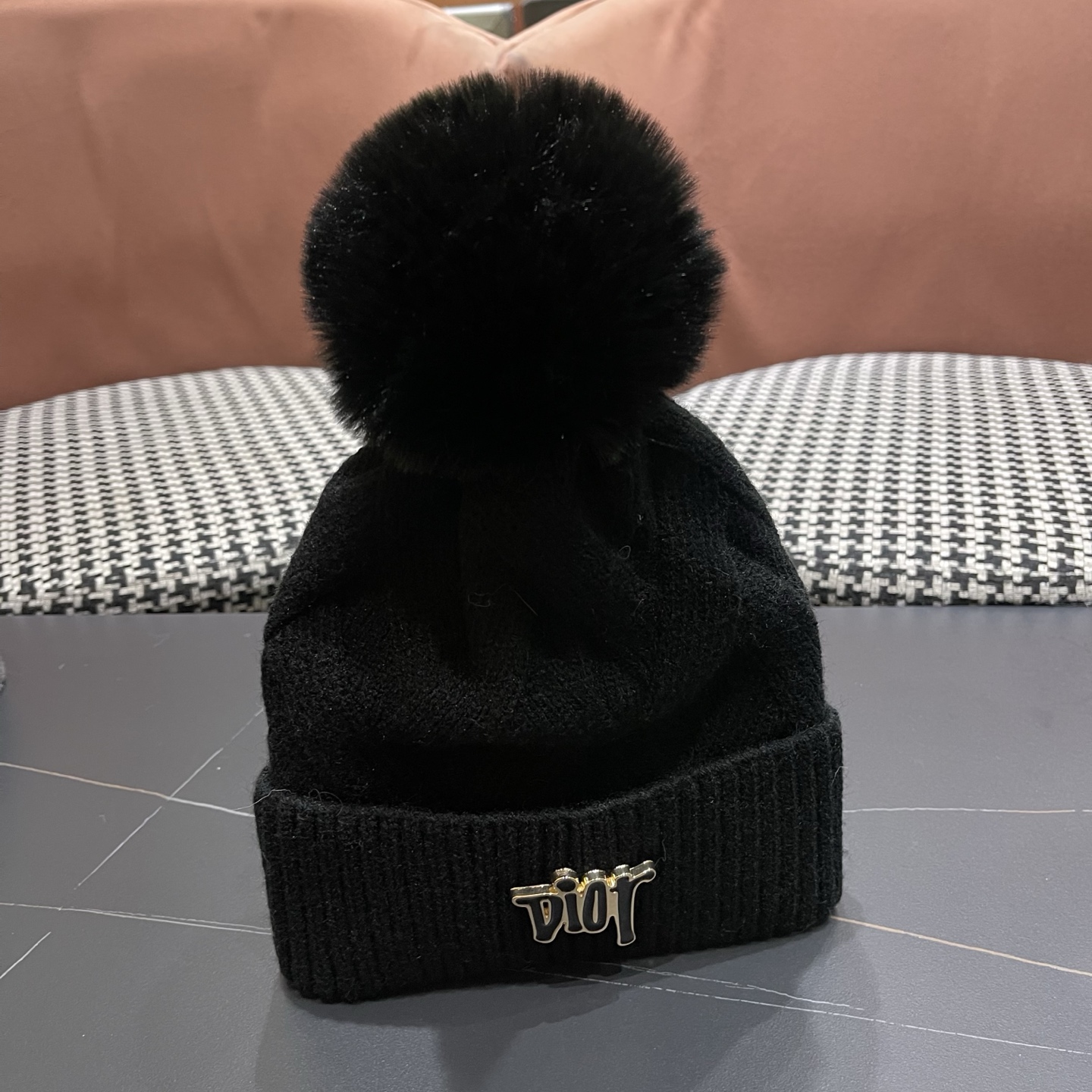 迪奥Dior兔毛毛线帽2025女秋冬韩版百搭日系保暖针织帽加厚护耳冷帽子