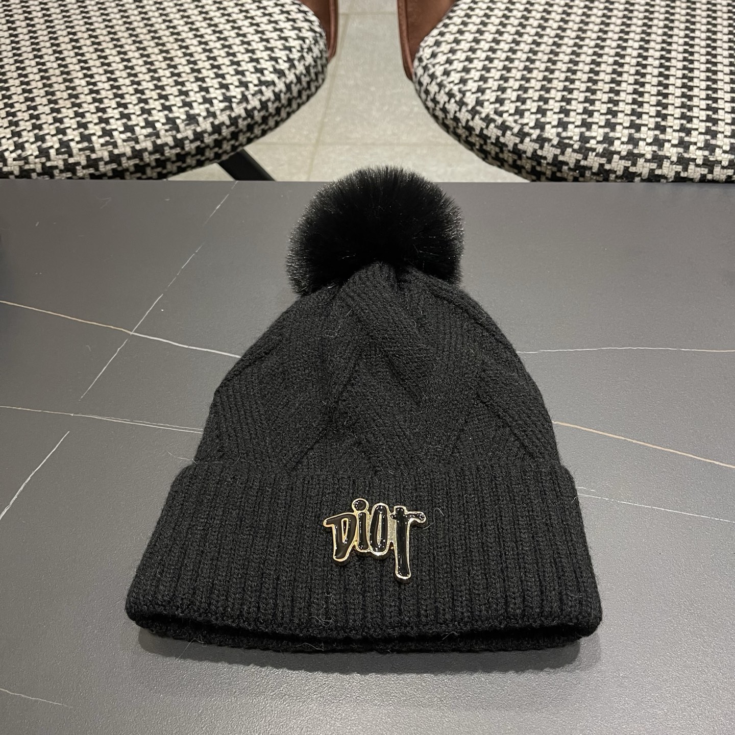 迪奥Dior兔毛毛线帽2025女秋冬韩版百搭日系保暖针织帽加厚护耳冷帽子
