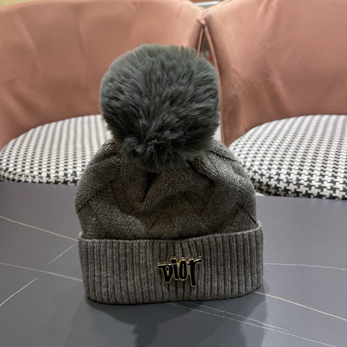 迪奥Dior兔毛毛线帽2025女秋冬韩版百搭日系保暖针织帽加厚护耳冷帽子