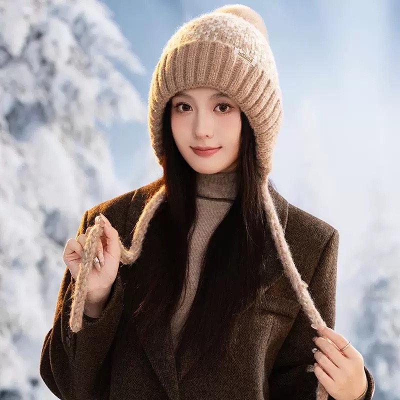 蒙口MONCLER 慵懒风针织帽女冬季保暖巴拉克拉法秋冬天帽子堆堆毛绒毛线帽