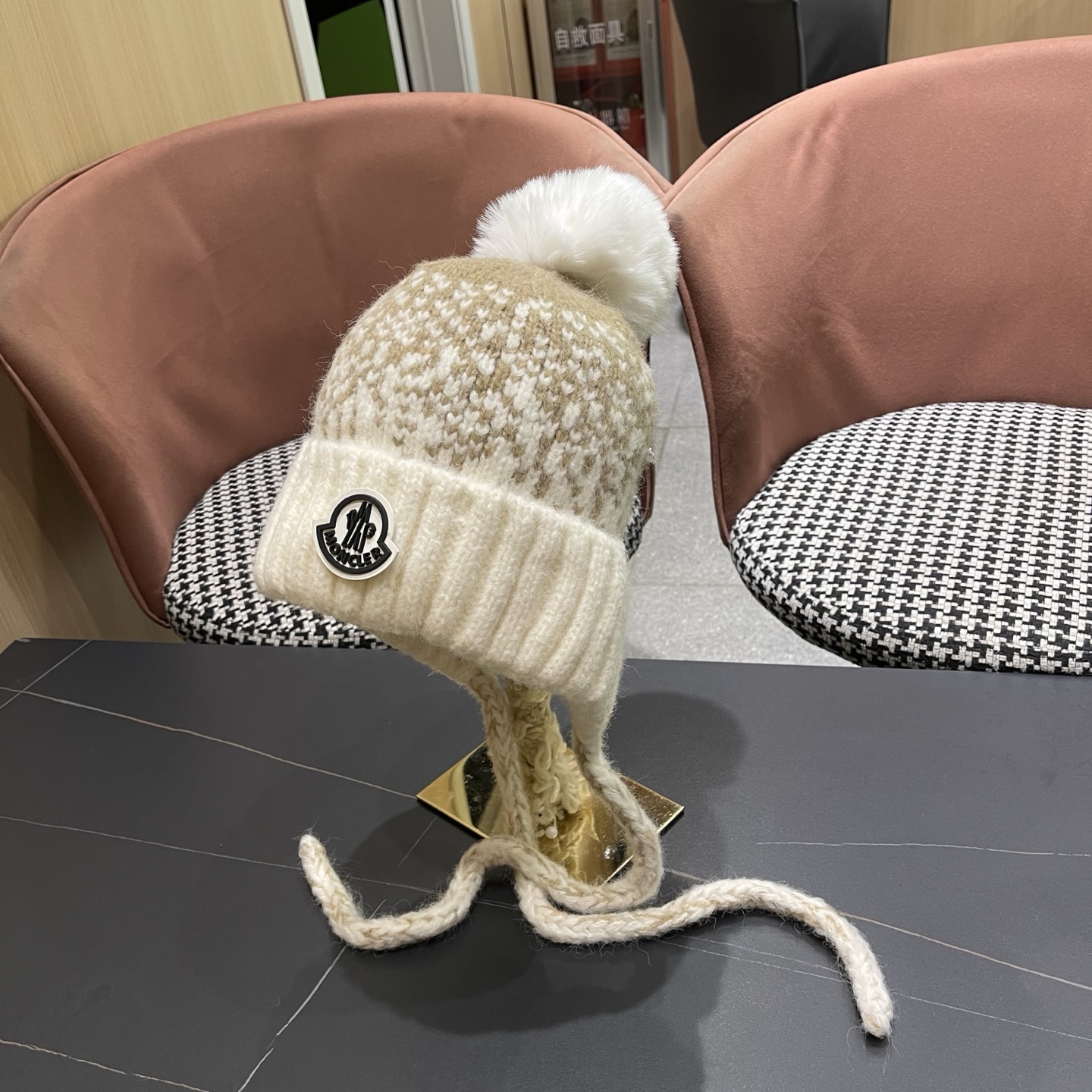 蒙口MONCLER 慵懒风针织帽女冬季保暖巴拉克拉法秋冬天帽子堆堆毛绒毛线帽