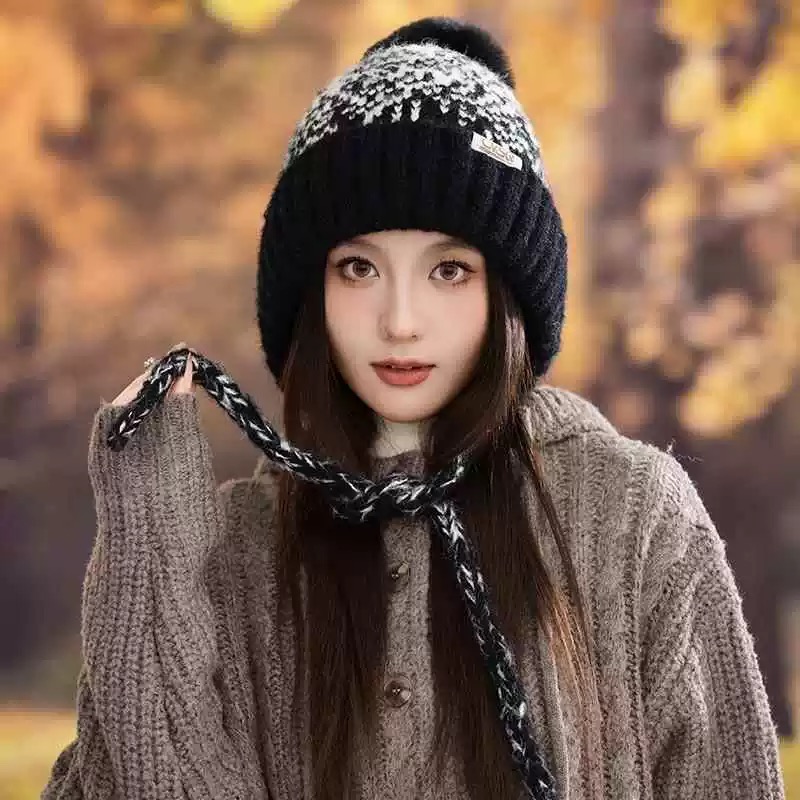 蒙口MONCLER 慵懒风针织帽女冬季保暖巴拉克拉法秋冬天帽子堆堆毛绒毛线帽