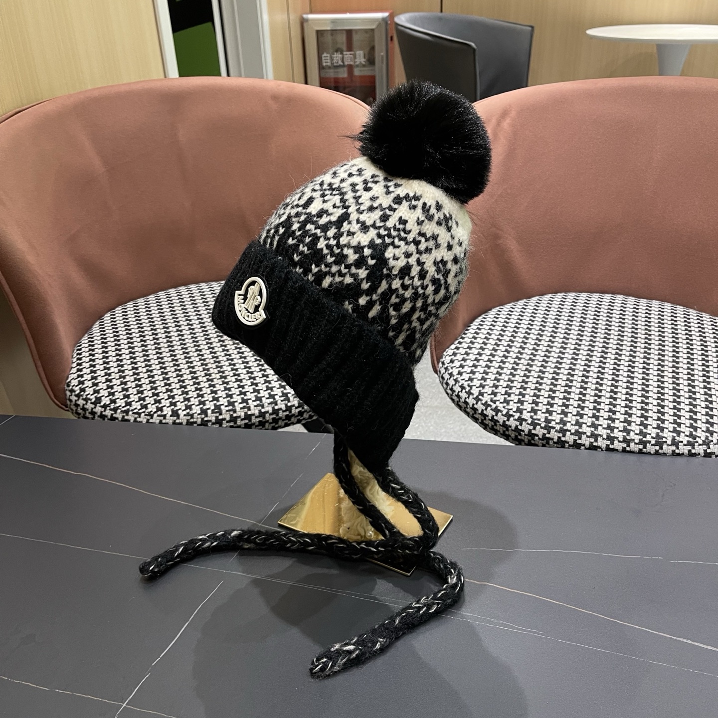 蒙口MONCLER 慵懒风针织帽女冬季保暖巴拉克拉法秋冬天帽子堆堆毛绒毛线帽