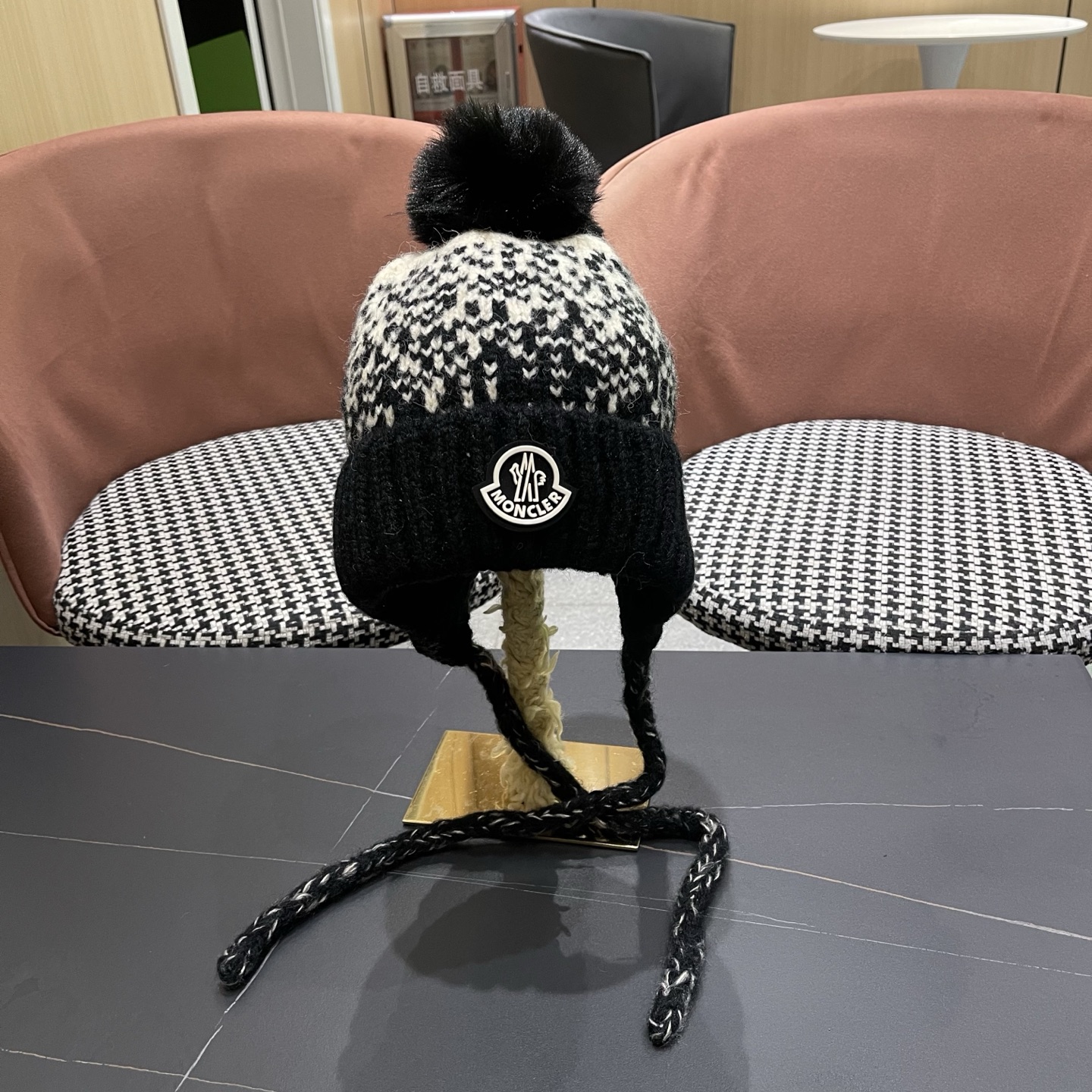 蒙口MONCLER 慵懒风针织帽女冬季保暖巴拉克拉法秋冬天帽子堆堆毛绒毛线帽
