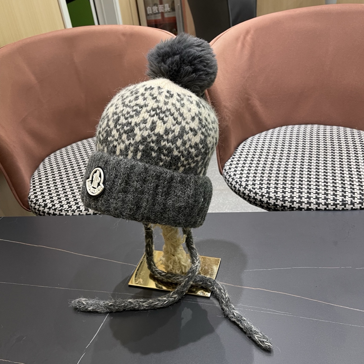 蒙口MONCLER 慵懒风针织帽女冬季保暖巴拉克拉法秋冬天帽子堆堆毛绒毛线帽