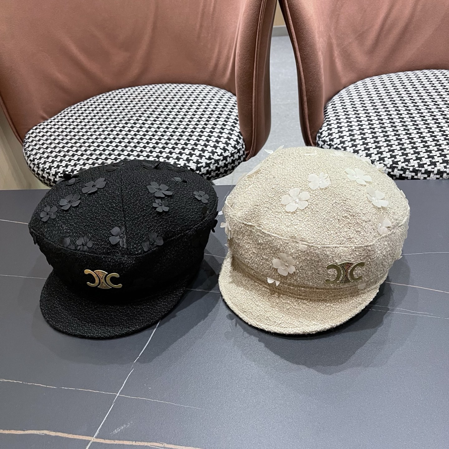 赛琳 2025新款日系复古简约百搭花朵八角帽女早秋画家帽报童帽子显脸小